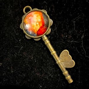 2/35 or $25 Wearable Art - hand-painted alcohol ink key pendant under glass